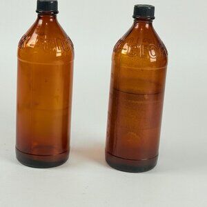 Vintage 1950s Clorox Bottles Set 2 Quart Amber Glass Embossed Brown Jug Screw Li